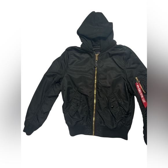 Alpha industries MA-1 Natus Bomber with removable hood black size medium - Picture 3 of 8